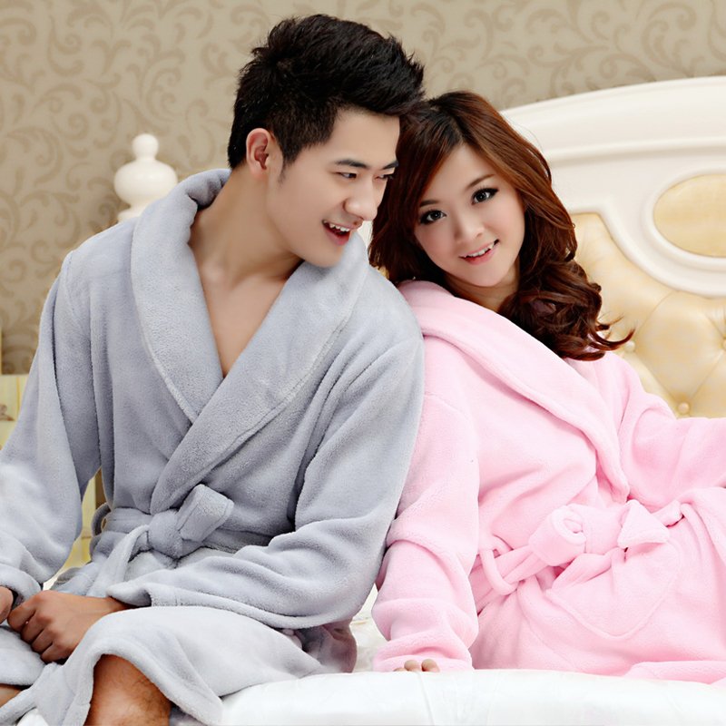 man or woman   spring and autumn Medium thickness homewear comfortable coral fleece lovers robe bathrobes, pure color & colorful