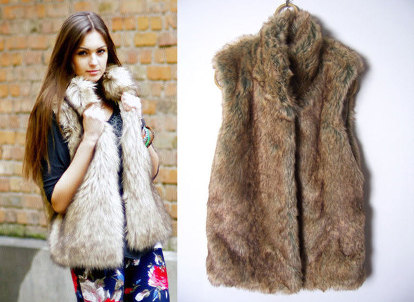 Mandarin Collar Faux Fur Vest for Womens and Ladies Free Shipping