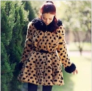 Manoush leopard print dot rabbit fur berber fleece fur coat overcoat