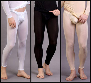 Manview male panties transparent ultra-thin viscose trousers long johns tight legging