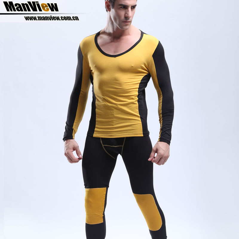 Manview thin underwear male thermal set men's elastic tight long johns long johns set