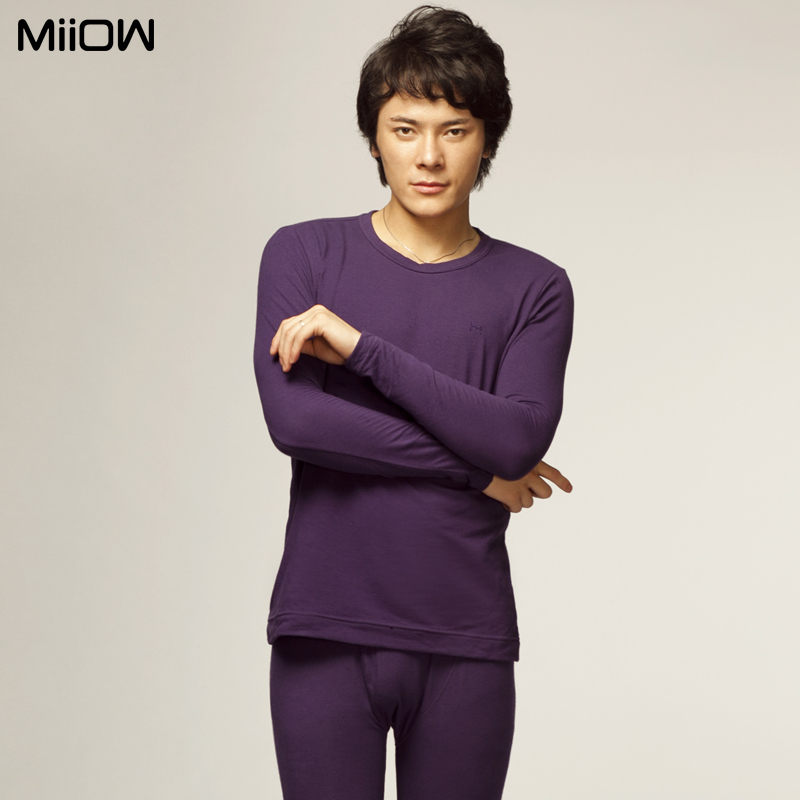 MAOREN lycra cotton male thermal underwear set thin o-neck dazzle sparkling diamond