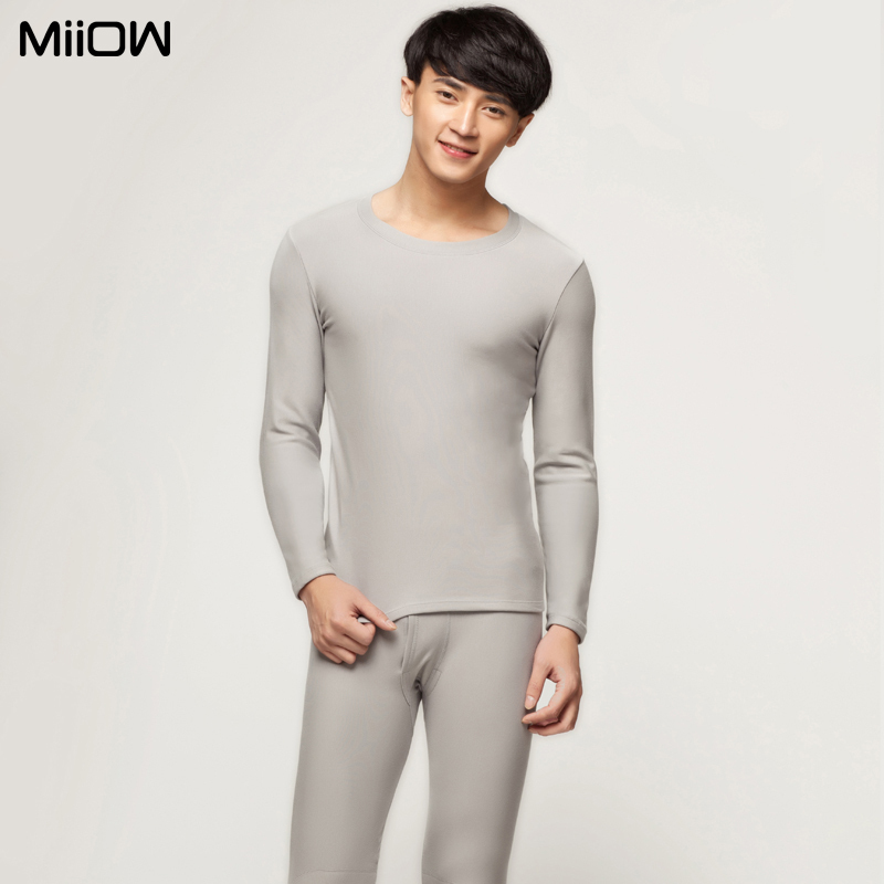 MAOREN male thermal underwear set o-neck solid color plus velvet chromophous