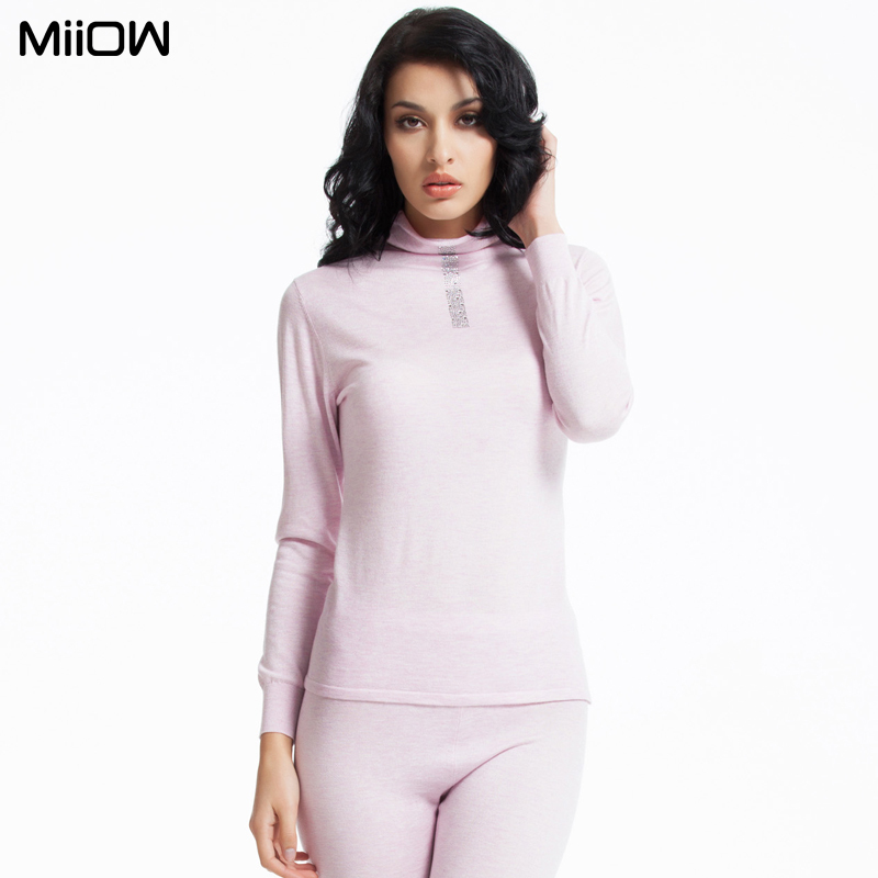 MAOREN modal wool women's thermal underwear set turtleneck rhinestones