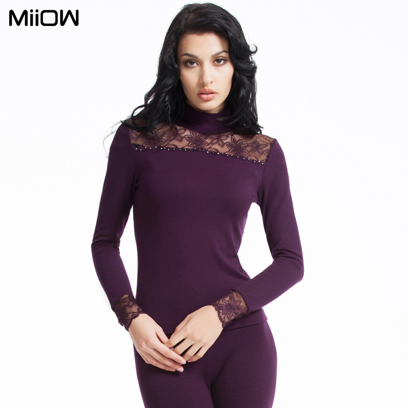 MAOREN thermostated lace decoration thin modal women's thermal underwear set