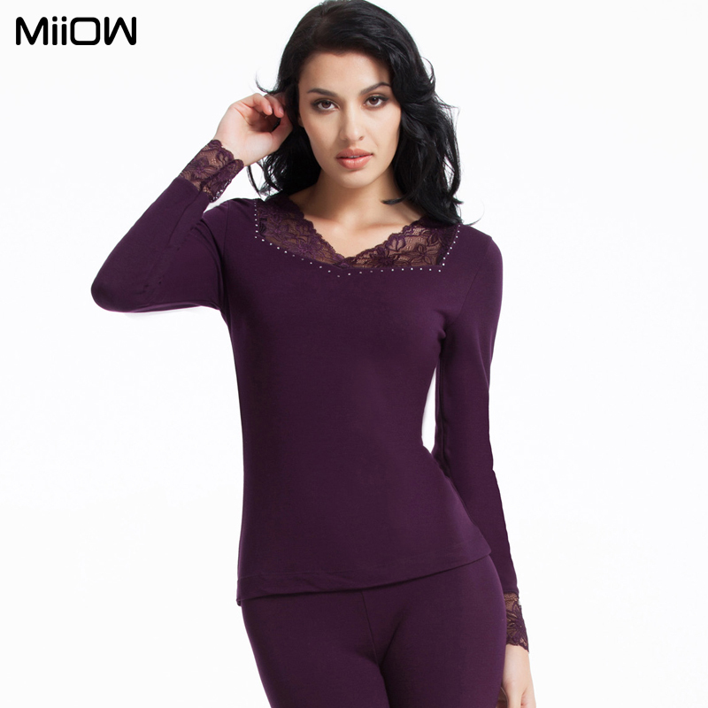 MAOREN V-neck lace decoration thin modal women's thermal underwear set long johns