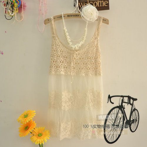 Map - crochet cutout shirt bohemia lace crotch tassel spaghetti strap shirt