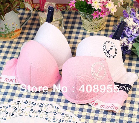 Marine style anchor printing simple solid pure cotton sweet comfortable natural underwear lingerie bra set