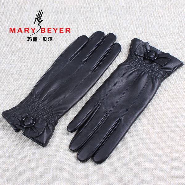 Mary beyer leather gloves female medium-long thermal sheepskin genuine leather gloves women's 6152