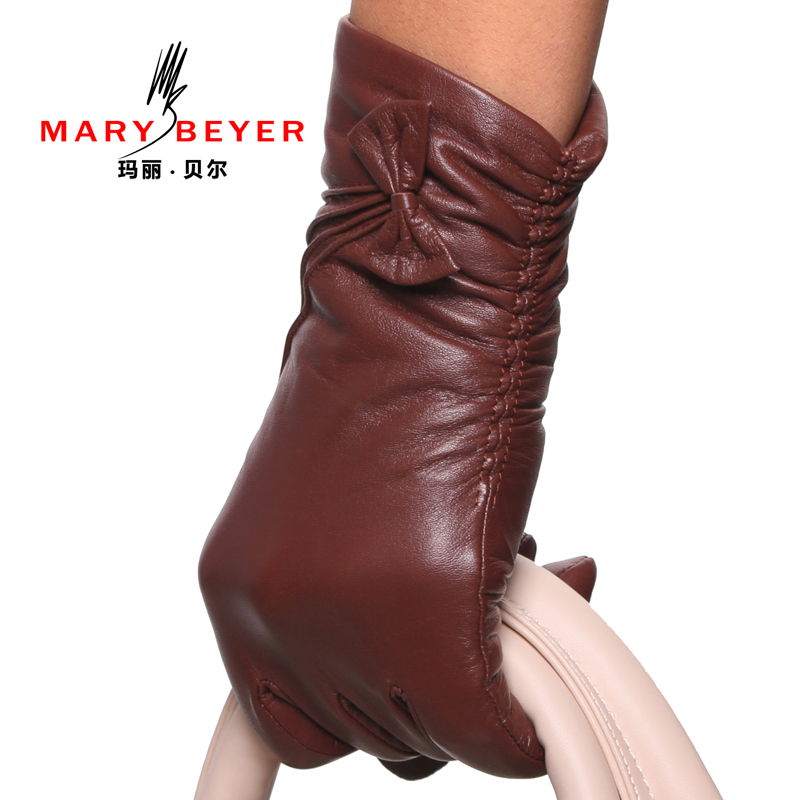 Mary beyer leather gloves female thermal medium-long sheepskin genuine leather gloves women's 6158