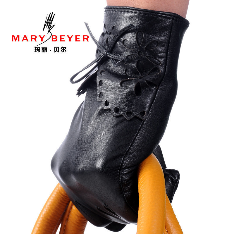 Mary beyer leather gloves women genuine leather sheepskin fashion thin 5102 laser sculpture