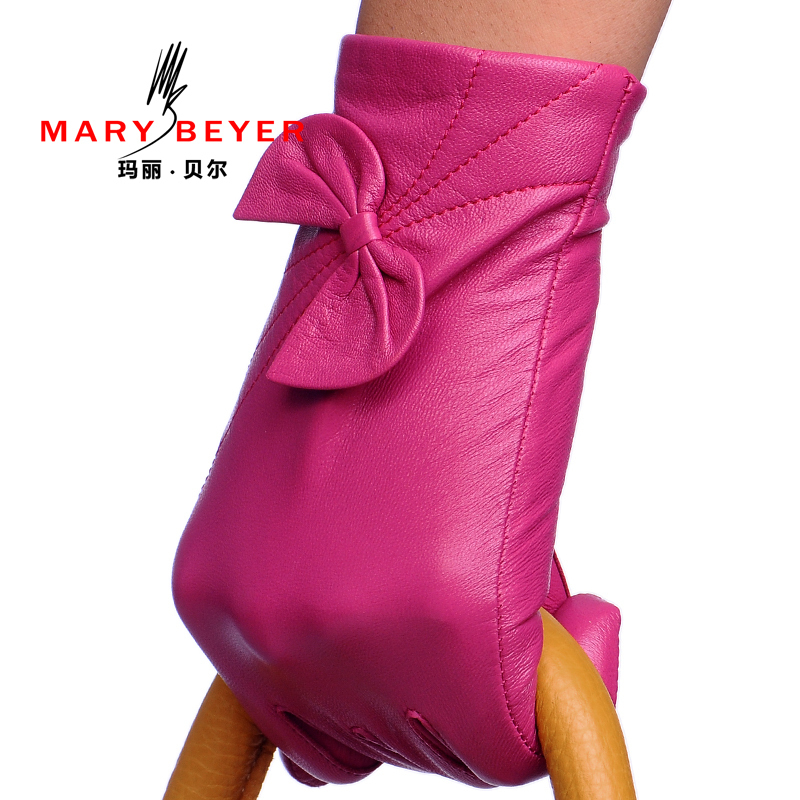 Mary beyer leather gloves women's thermal winter sheepskin genuine leather gloves female bow 8120