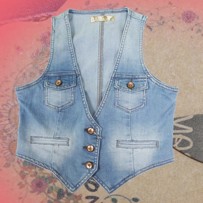 Masfashion denim vest short design female vest denim female b21979