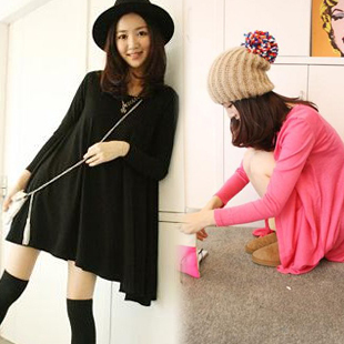 Maternity autumn top maternity clothing autumn female plus size fashion loose o-neck long-sleeve T-shirt solid color