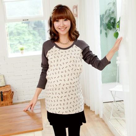 Maternity clothing 2012 autumn maternity long-sleeve T-shirt polka dot print o-neck maternity basic shirt