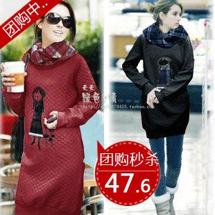 Maternity clothing 8050 cartoon belle maternity top turn-down collar cap autumn and winter maternity outerwear