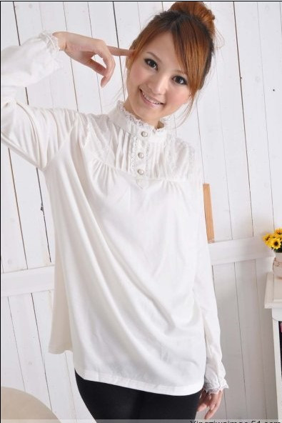 Maternity clothing all-match maternity basic shirt stand collar laciness basic shirt maternity shirt Maternity Blouses