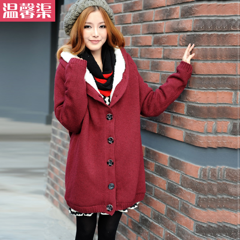 Maternity clothing autumn and winter maternity outerwear maternity sweater with a hood maternity cardigan add velvet 2702