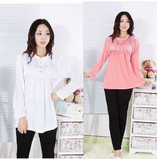 Maternity clothing autumn and winter maternity top lace decoration long-sleeve maternity basic shirt