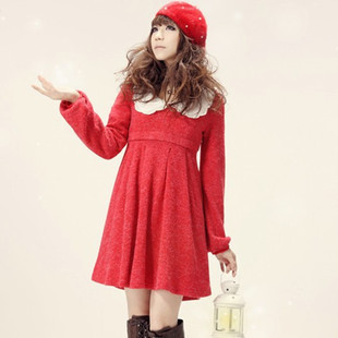 Maternity clothing autumn and winter nursing dress rabbit fur goatswool peter pan collar maternity dress one-piece dress nursing