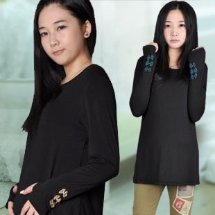 Maternity clothing autumn fashion maternity t-shirt loose long-sleeve long design maternity basic shirt q8