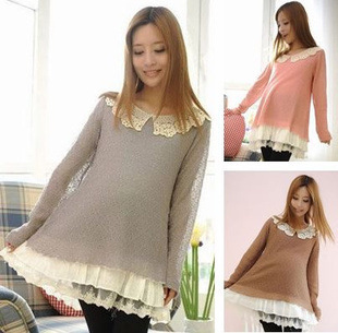 Maternity clothing autumn maternity sweater maternity outerwear long-sleeve laciness maternity top maternity sweater