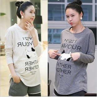 Maternity clothing autumn print long-sleeve T-shirt plus size autumn and winter maternity clothing top