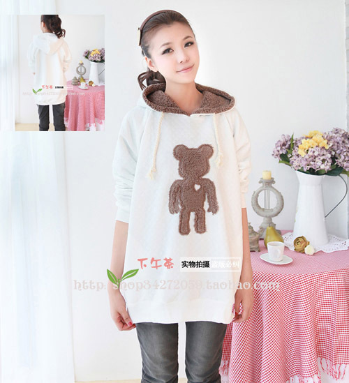 Maternity clothing autumn pure cotton-padded coat maternity top fashion bear sweatshirt