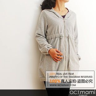 Maternity clothing autumn solid color hooded casual maternity outerwear 1990101