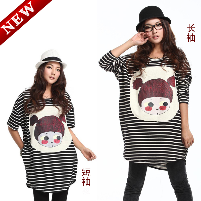 Maternity clothing autumn stripe t-shirt cartoon bianzi girl maternity top short sleeve length free shipping