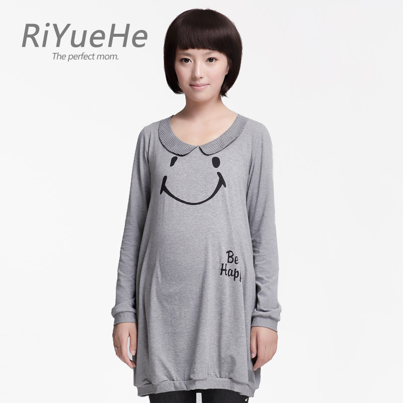 Maternity clothing autumn top fashion 100% cotton maternity long-sleeve outerwear smiley maternity t-shirt