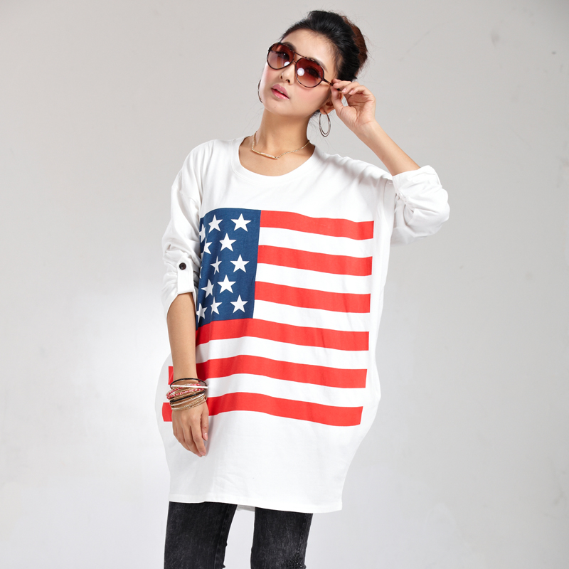 Maternity clothing autumn top fashion long design flag print maternity long-sleeve batwing sleeve t-shirt loose