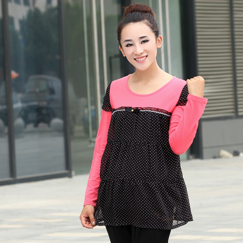 Maternity clothing autumn top long-sleeve T-shirt autumn knitted chiffon top 121243