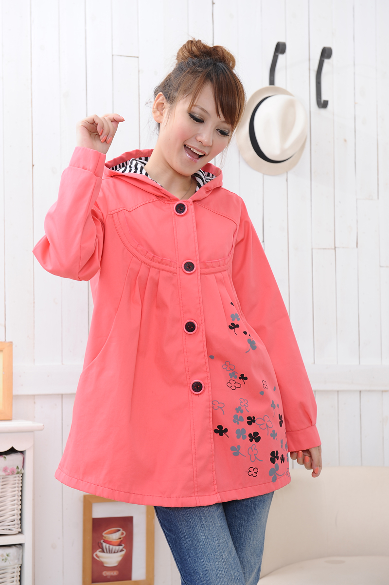 Maternity clothing autumn top maternity trench outerwear autumn and winter hooded trench maternity autumn