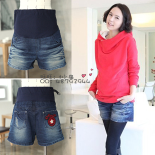 Maternity clothing denim shorts trousers the four seasons fashion boot cut jeans five-pointed star pattern