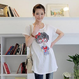 Maternity clothing fashion glasses loose maternity short-sleeve T-shirt summer 100% cotton