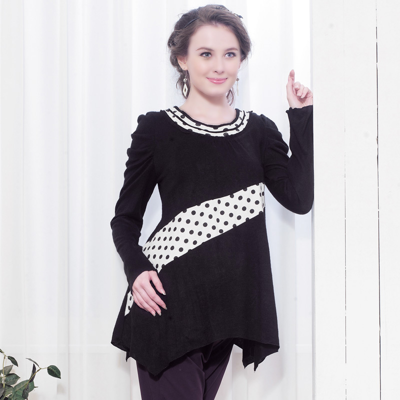 Maternity clothing fashion polka dot small plus size long-sleeve maternity top 3273