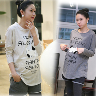 Maternity clothing letter pattern print long-sleeve t maternity top shorts high quality