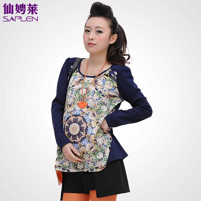 Maternity clothing maternity basic shirt long-sleeve T-shirt top fashion patchwork print t-shirt 139671