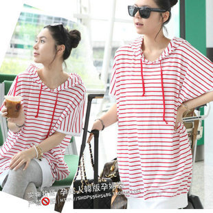 Maternity clothing maternity dress maternity cotton stripe short-sleeve top short-sleeve sweatshirt summer