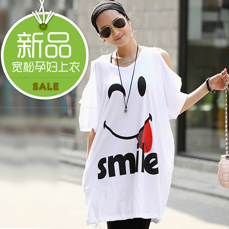 Maternity clothing maternity short-sleeve T-shirt maternity top long design smiley letter print summer batwing shirt