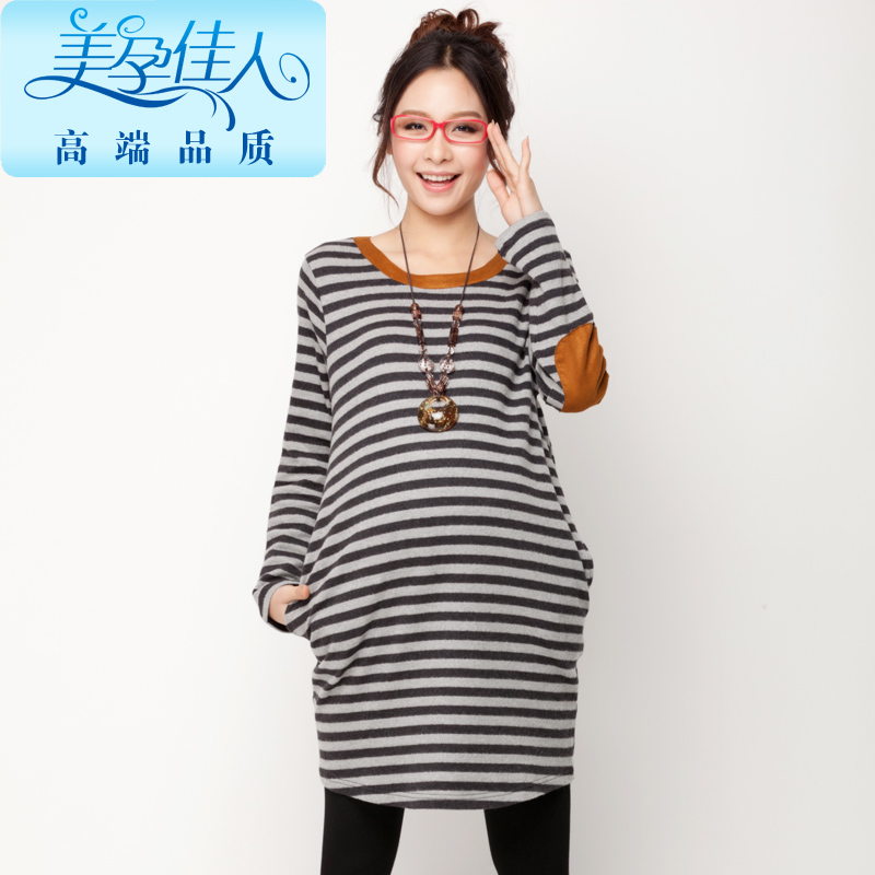 Maternity clothing maternity spring color block decoration stripe maternity outerwear maternity top 1385