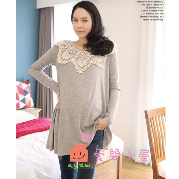 Maternity clothing maternity sweater lace large lapel maternity top maternity long design t-shirt xyc169