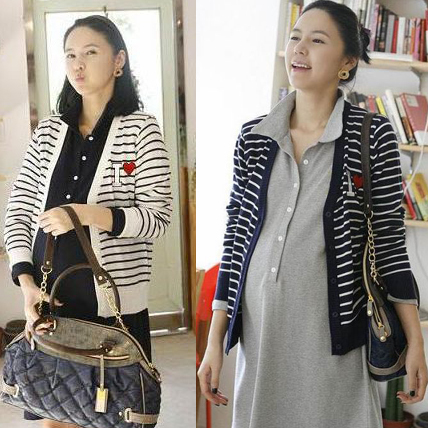 Maternity clothing maternity top love stripe cardigan spring and autumn knitted cotton-padded coat