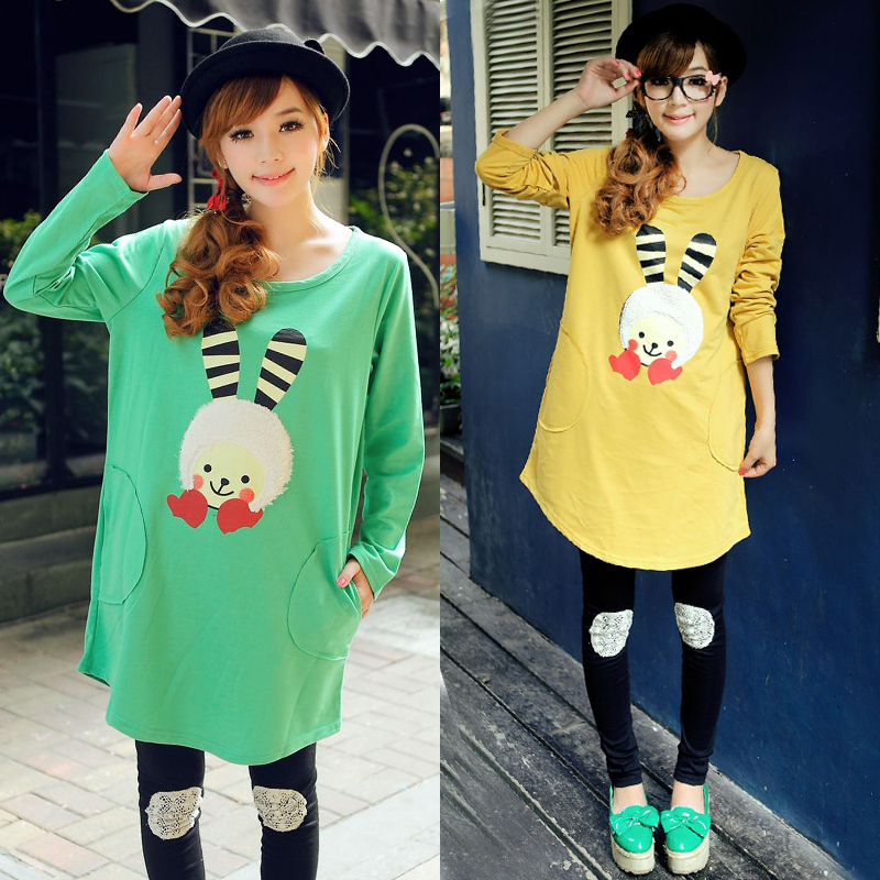 Maternity clothing maternity top maternity t-shirt spring and autumn loose long design cartoon stereo villus t-shirt