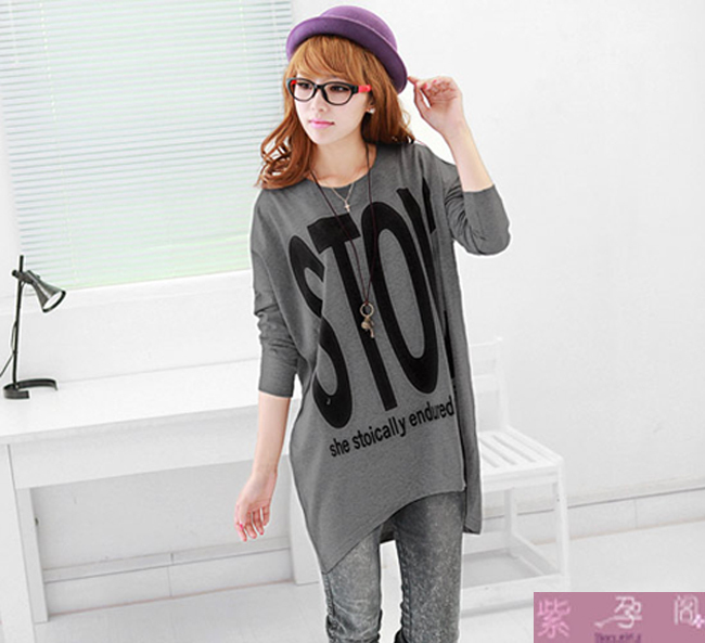 Maternity clothing maternity top o-neck long-sleeve letter t-shirt fashionable casual loose top