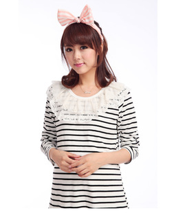 Maternity clothing maternity top spring and autumn maternity top lace collar lace maternity basic shirt stripe t-shirt