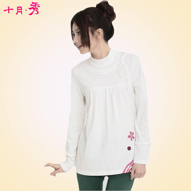 Maternity clothing maternity white print long-sleeve basic 6206 T-shirt sweet