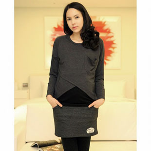 Maternity clothing personality single pocket nursing clothes autumn long-sleeve maternity top nursing clothing autumn maternity