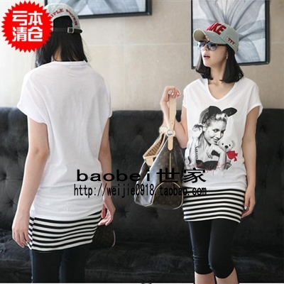 Maternity clothing small V-neck maternity short-sleeve T-shirt beauty